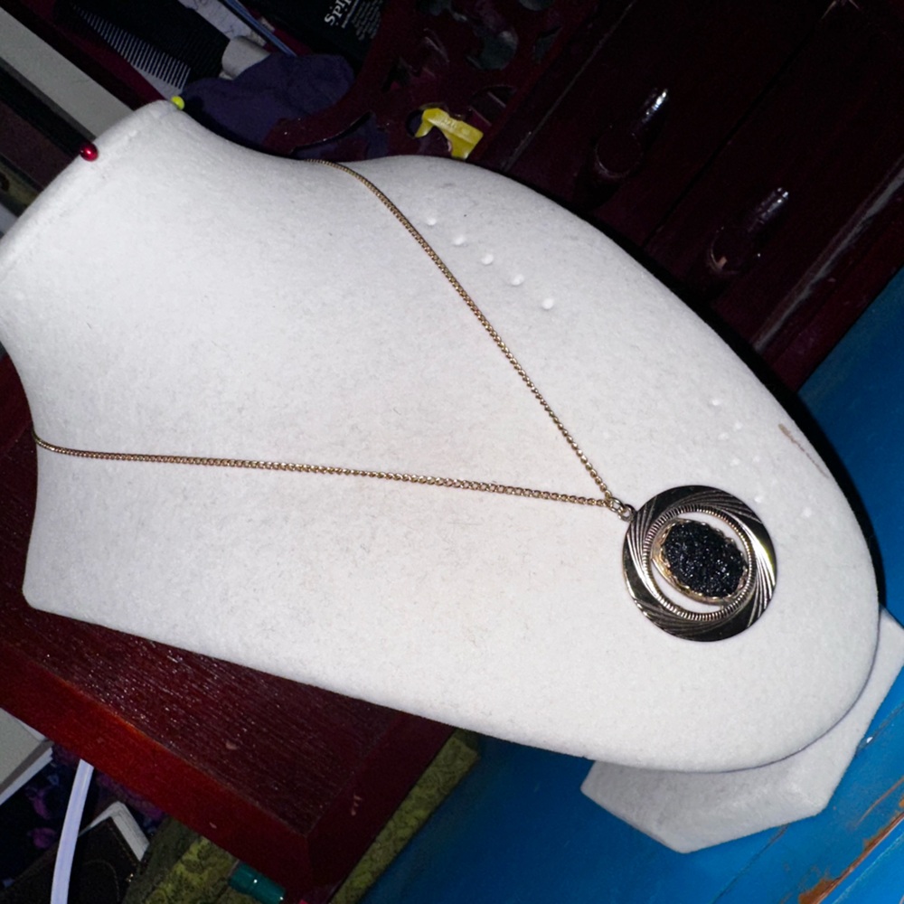 Gold plated black stone necklace